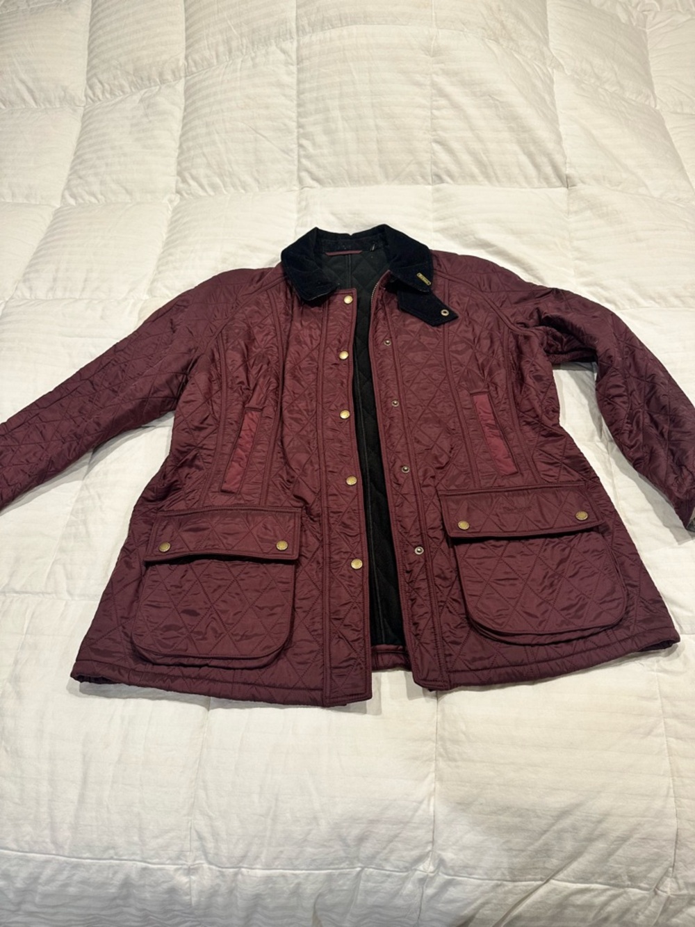 Barbour Beadnell PolarQuilt Burgundy Women’s Jacket with Black Corduroy Collar